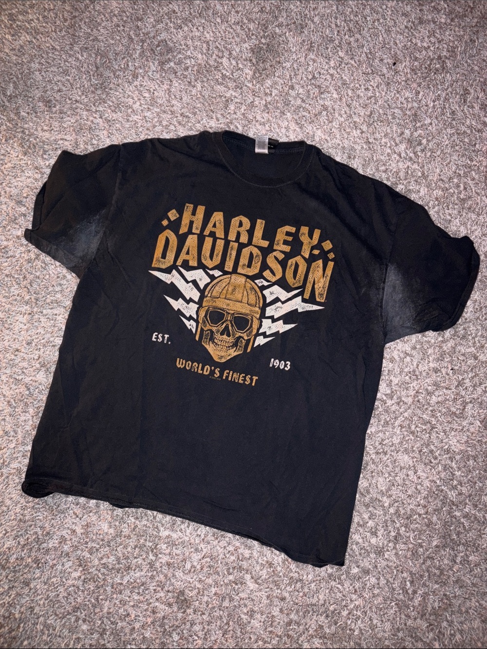 Harley-Davidson Black Tee with Gold and White Skull Motif
